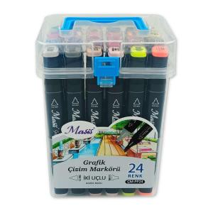 Masis Grafik Çizim Marker set İki Uçlu, 24lü Şeffaf PP Kutu Masis Grafik Çizim Marker set İki Uçlu, 24lü Şeffaf PP Kutu