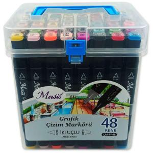 Masis Grafik Çizim Marker set İki Uçlu, 48li Şeffaf PP Kutu Masis Grafik Çizim Marker set İki Uçlu, 48li Şeffaf PP Kutu