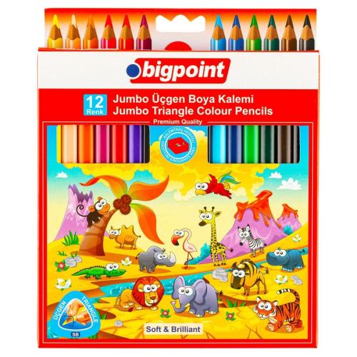 Bigpoint KURU BOYA KALEMİ TRIO ÜÇGEN JUMBO 12 RENK