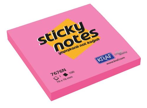 Kraf Yapıışkanlı Not Kağıdı 76X76 NEON PEMBE 7676N-PK
