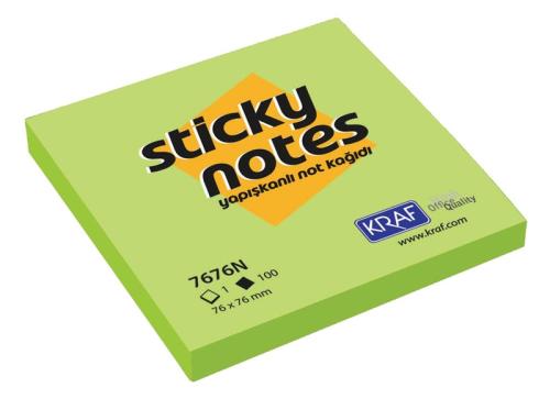 Kraf Yapışkanlı Not Kağıdı 76*76 NEON YEŞİL 7676N-GN