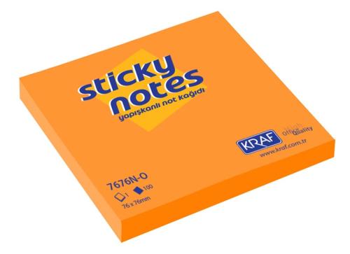 Kraf Yapışkanlı Not Kağıdı 76X76 NEON TURUNCU 7676N-O