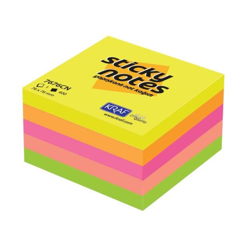 Kraf Yapışkanlı Not Kağıdı Küp 76X76 400YP NEON